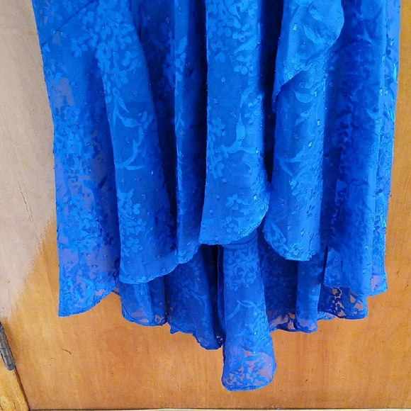 Alex Evenings Blue V-Neck High Low Gown - Picture 4 of 6